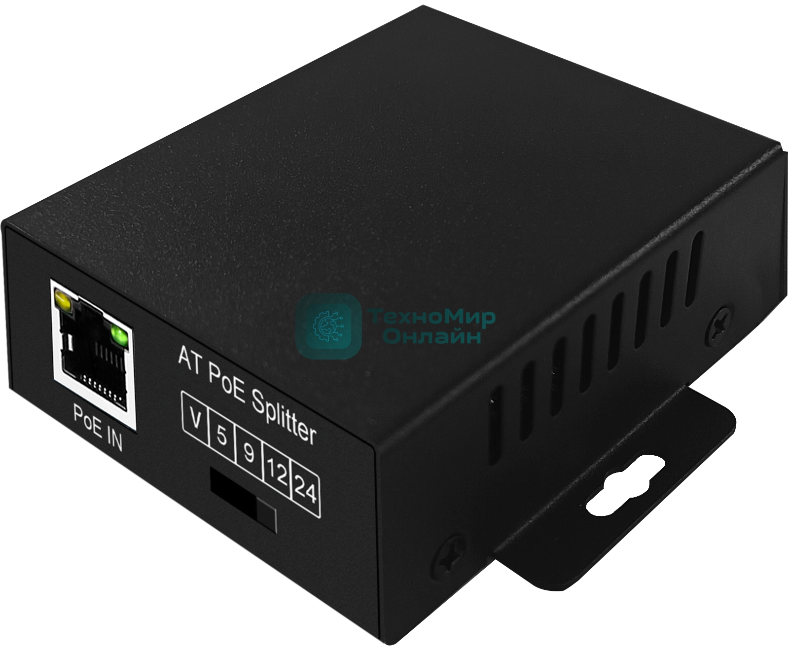 PoE-сплиттер Gigabit Ethernet с функцией выбора напряжения на 5/9/12/18V. Соответствует стандартам PoE IEEE 802.3af/at. Предназначен для питания оконечных сетевых устройств, не поддерживающих PoE. Порты: вх. - RJ45(10/100/1000 Base-T, IEEE 802.3af/at), вых. - RJ45(10/100/1000 Base-T)/штекер (DC5V(3А), 9V(2,5A), 12V(2A), 18V(1,6A). Переключатель выходного напряжения. Размеры (ШxВxГ), 73x30x78мм. Рабочая температура 0 ... +40°C.