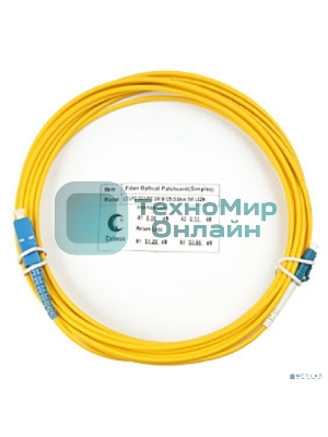Комм. шнур оптический Cabeus Tight Buffer, Simplex SC/LC, OS2 9/125, LSZH, 7м, d= 3мм, синий хвостовик, желтый