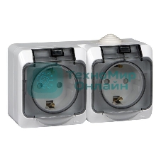 Розетка 2-м ОП Этюд с заземл. защ. шторки IP44 белый SchE PA16-244B