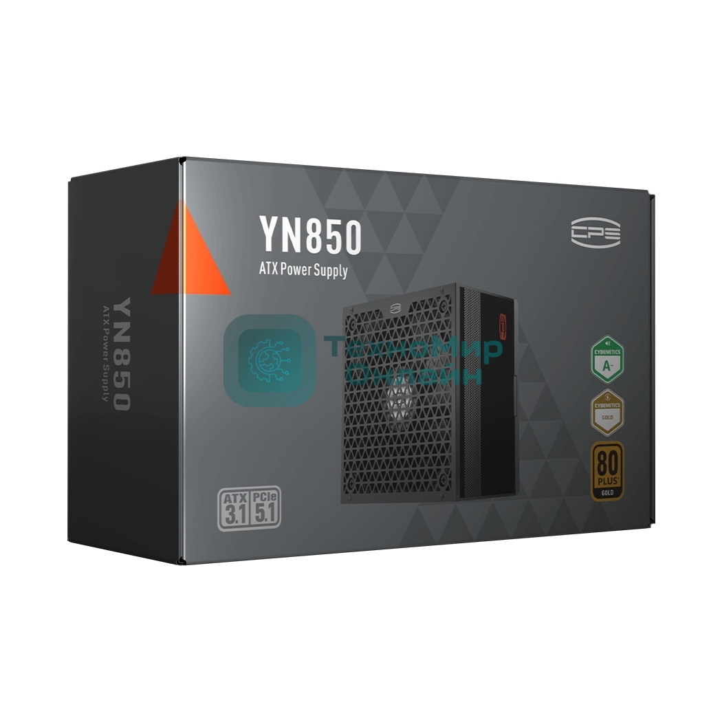 Блок питания PCCOOLER, 850W 80+ Gold (ATX, 3.1, PCIe 5.1 600W, Full modular, 1x24(20+4)pin 550мм, 2xCPU 8(4+4)pin 650мм, 3xPCIe 8(6+2)pin 500мм, 1x12V(2x6) 12+4pin 650мм, 3xSATA*3+MOLEX4pin*1 450+120+120+120мм, Active, 135x135mm, 150x150x86mm, APFC, OVP, UVP, OCP, SCP, OTP, OPP, SPD)