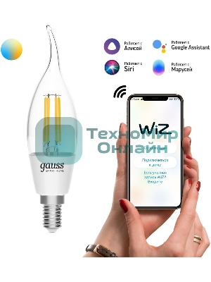 Лампа светодиодная филаментная Gauss Smart Home DIM+CCT E14 CF35 4,5 Вт 2000-6500 К 1/10/40