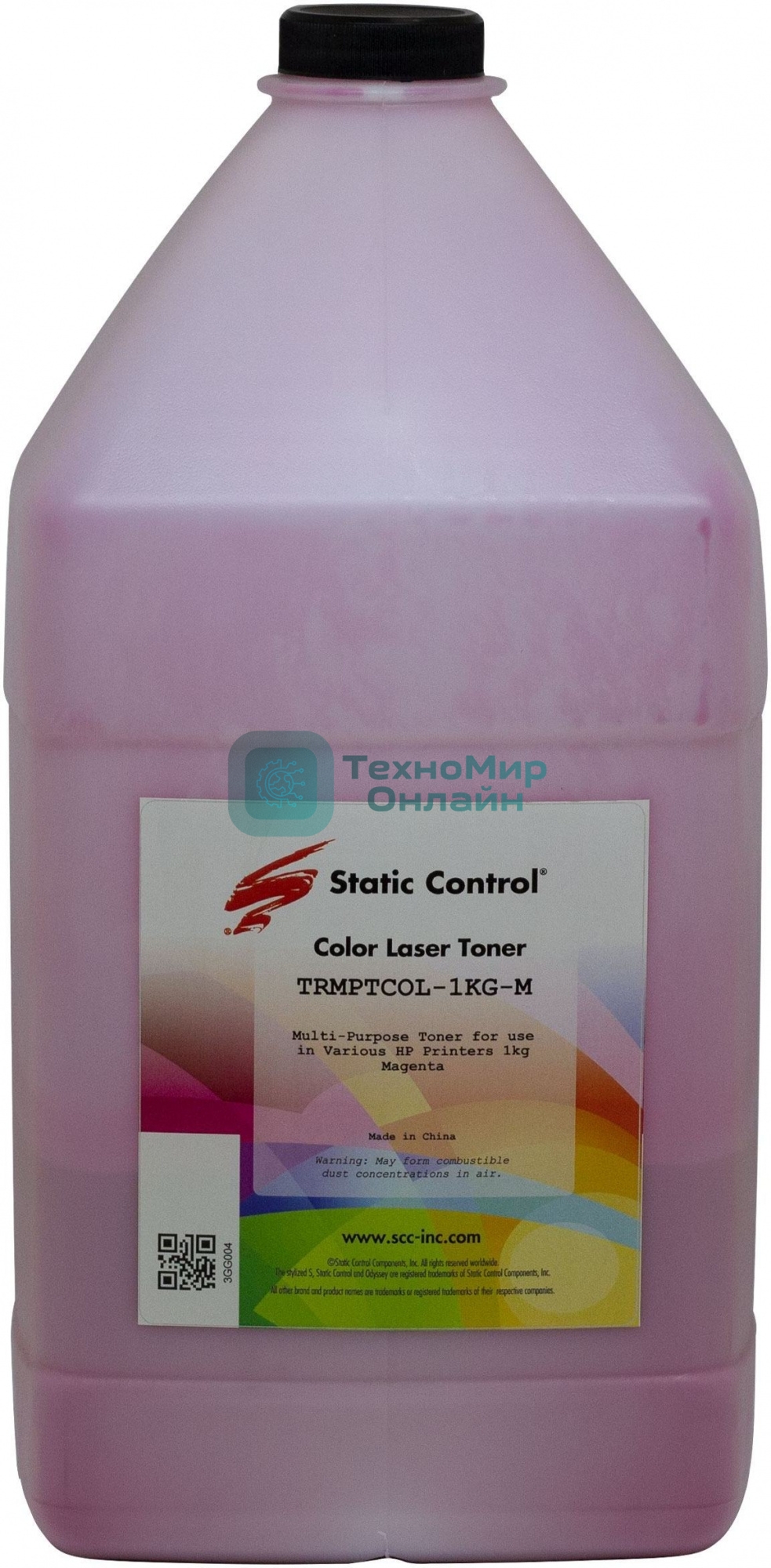 Тонер Static Control TRMPTCOL-1KG-M пурпурный флакон 1000гр. для принтера HP CLJCP1515/Canon MF8330