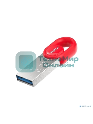Флешка USB Netac UM2 (NT03UM2N-064G-32RE), 64Gb, USB 3.0, R/W 130/50, серебристый/красный