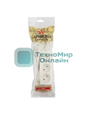 Удлинитель Гарнизон EL-NL3-W-2, 3 розетки допустимый ток 10А, длина 2 м.