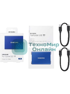 Внешний SSD Samsung T7, 1TB, USB 3.2 Gen 2 Type-C, R/W 1050/1000, синий