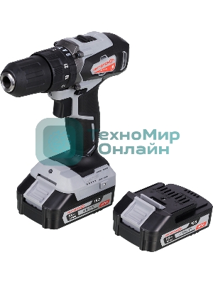 Дрель-шуруповерт аккумуляторная ИНТЕРСКОЛ ДАУ-13/18ВК, Аккумуляторный, 18В, 2 АКБ, Ударный, Кейс