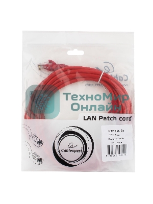 Патч-корд UTP Cablexpert cat.5e, 3м, литой, многожильный, красный