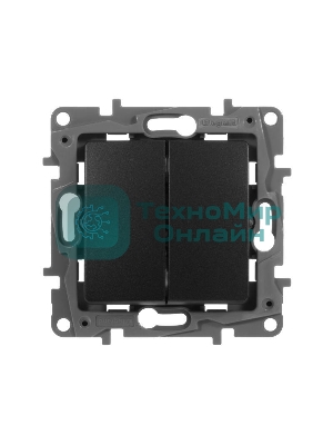 Выключатель двухклавишный, автоматические клеммы, Etika, 10AX, 250В~, антрацит Выключатель двухклавишный, автоматические клеммы, Etika, 10AX, 250В~, антрацит