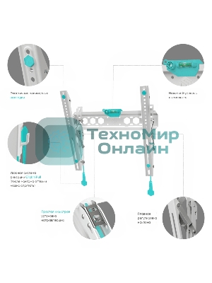 Кронштейн ONKRON TM5W/32-65'' макс 400*400 наклон +12º от стены: 35-145мм, макс вес 68,2кг, встр уровень, белый