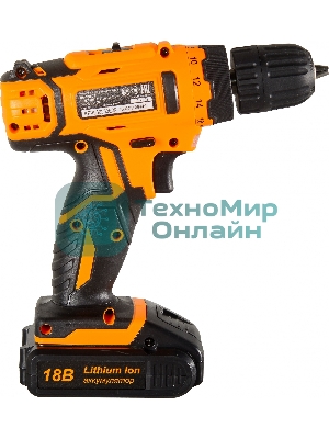 Дрель-шуруповерт аккумуляторная Вихрь ДА-18Л-2К/Б 72/14/22, Аккумуляторная, 18В, 2 АКБ, Кейс