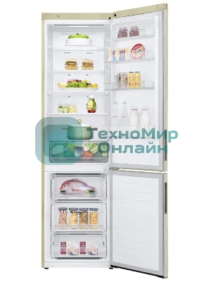 Холодильник LG GA-B509CESL бежевый глянцевый двухкамерный 277/107л морозилка снизу, No Frost