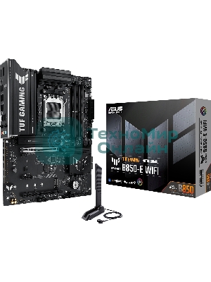 Материнская плата ASUS TUF Gaming B850-E WiFi, AM5, AMD B850, 4xDDR5, 4xSATA, 3xM.2, 1xPCIe 5.0 x16, 1xPCIe 4.0 x16, 1xPCIe x1, 1xDP, 1xHDMI, 2xUSB-C (1x10Gbps, 1x20Gbps), 3xUSB-A 5Gbps, 3xUSB-A 2.0, 1x2.5Gb LAN, Wi-Fi 6E, Bluetooth 5.3, 3x3.5 мм, 7.1, ATX