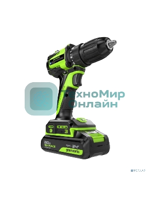Дрель-шуруповерт Greenworks DD345, 24 В, 0 Ач, 45 Нм, бесщеточный