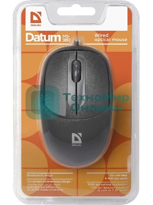 Мышь проводная Defender Datum MS-980 черный, 1000 dpi, USB, кнопки - 3