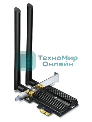 Адаптер Tp-Link ARCHER TX50E 11AX 3000Mbps dual-band PCI-E adapter, 2402Mbps at 5G and 574Mbps at 2.4G, support Bluetooth 5.0, WPA2 encryption, two external Antennas.
