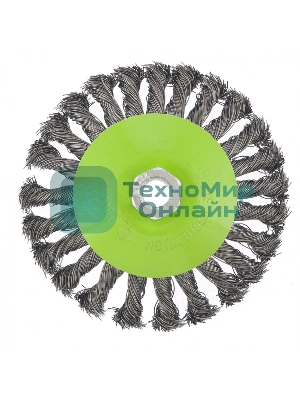 Щетка для УШМ Сибртех 125 мм, М14, Тарелка, крученая проволока 0,5 мм