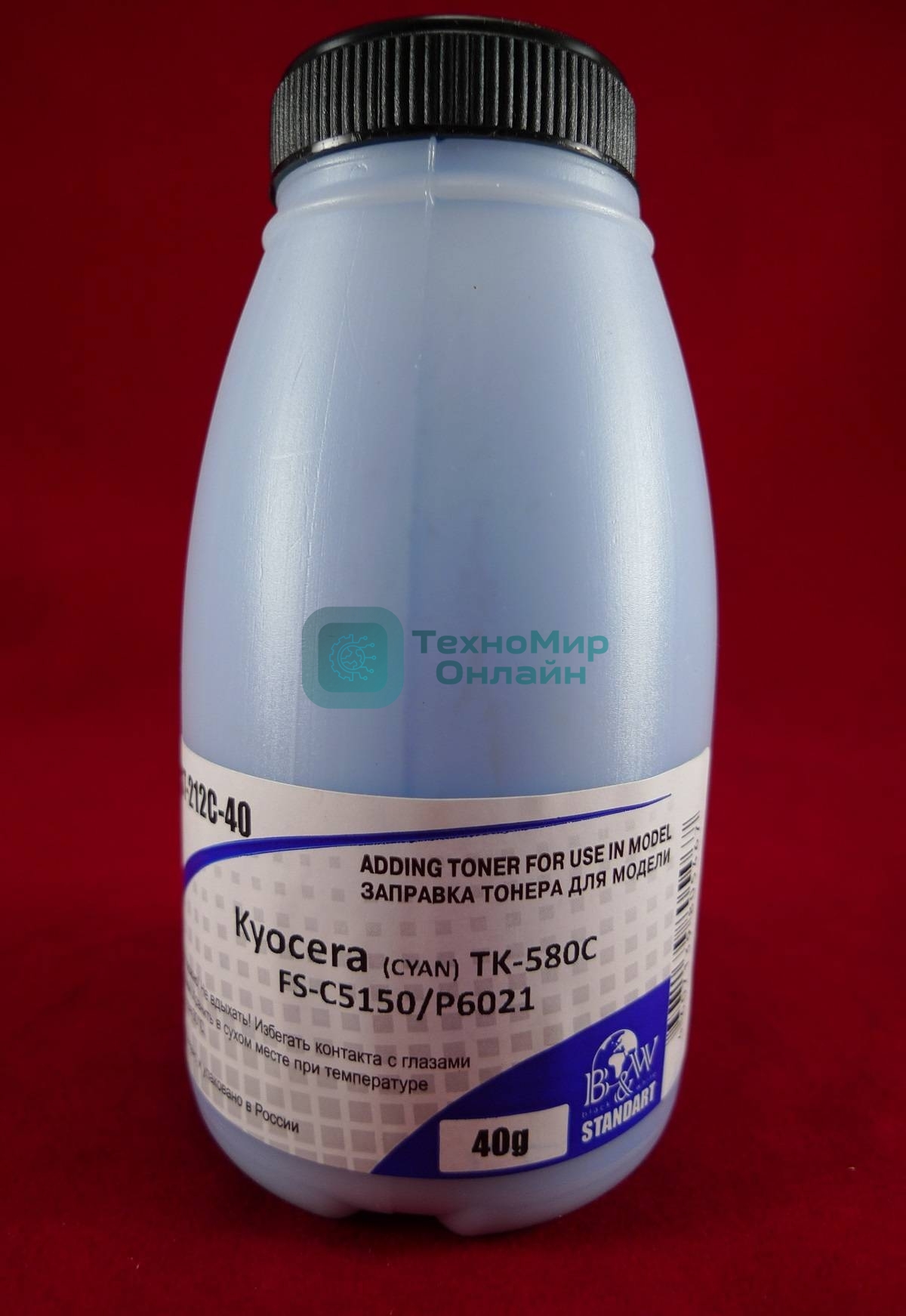 Тонер для Kyocera TK-580C, FS-C5150/P6021 Cyan (фл. 40г) 2,8K B&W Standart (Tomoegawa) фас. Россия