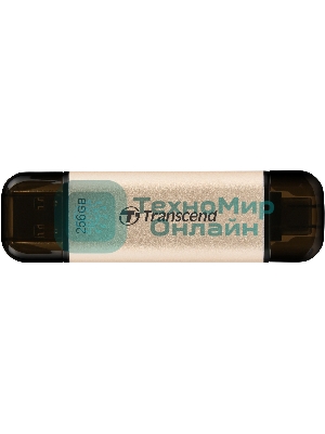 Флешка USB Transcend JETFLASH 930C (TS256GJF930C), 256Mb, USB 3.2 Type-C/Type-A, R/W 420/400, золотистый/черный