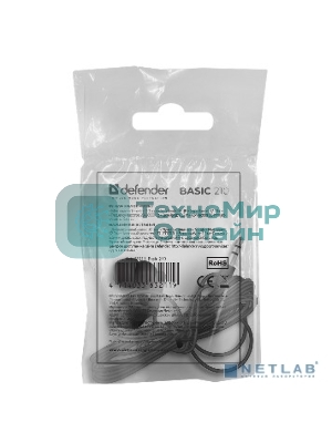 Наушники проводные Defender Basic 210 черный, внутриканальные, Jack 3.5 мм