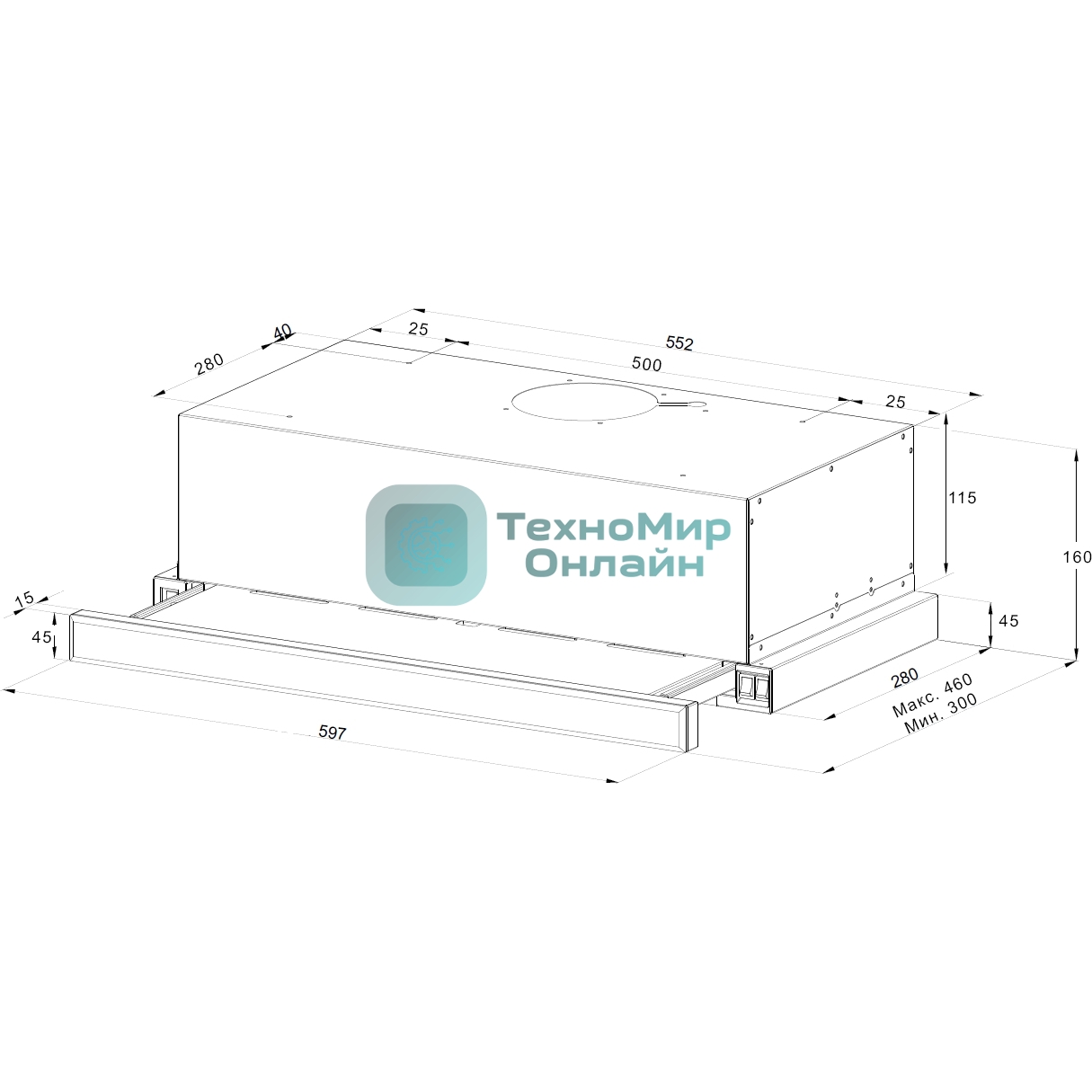Вытяжка встраиваемая Monsher Laura 60 Acier, 60 см, 550 куб. м/ч, 47 дБ