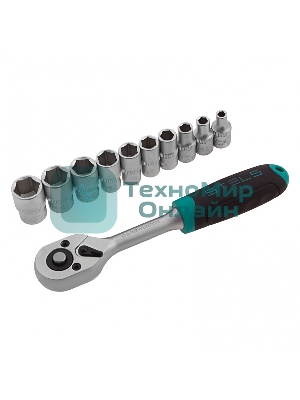 Набор головок Stels 14125 набор торцевых головок 1/4'' головки 4 - 13мм с трещот. ключом crv 11 пр.