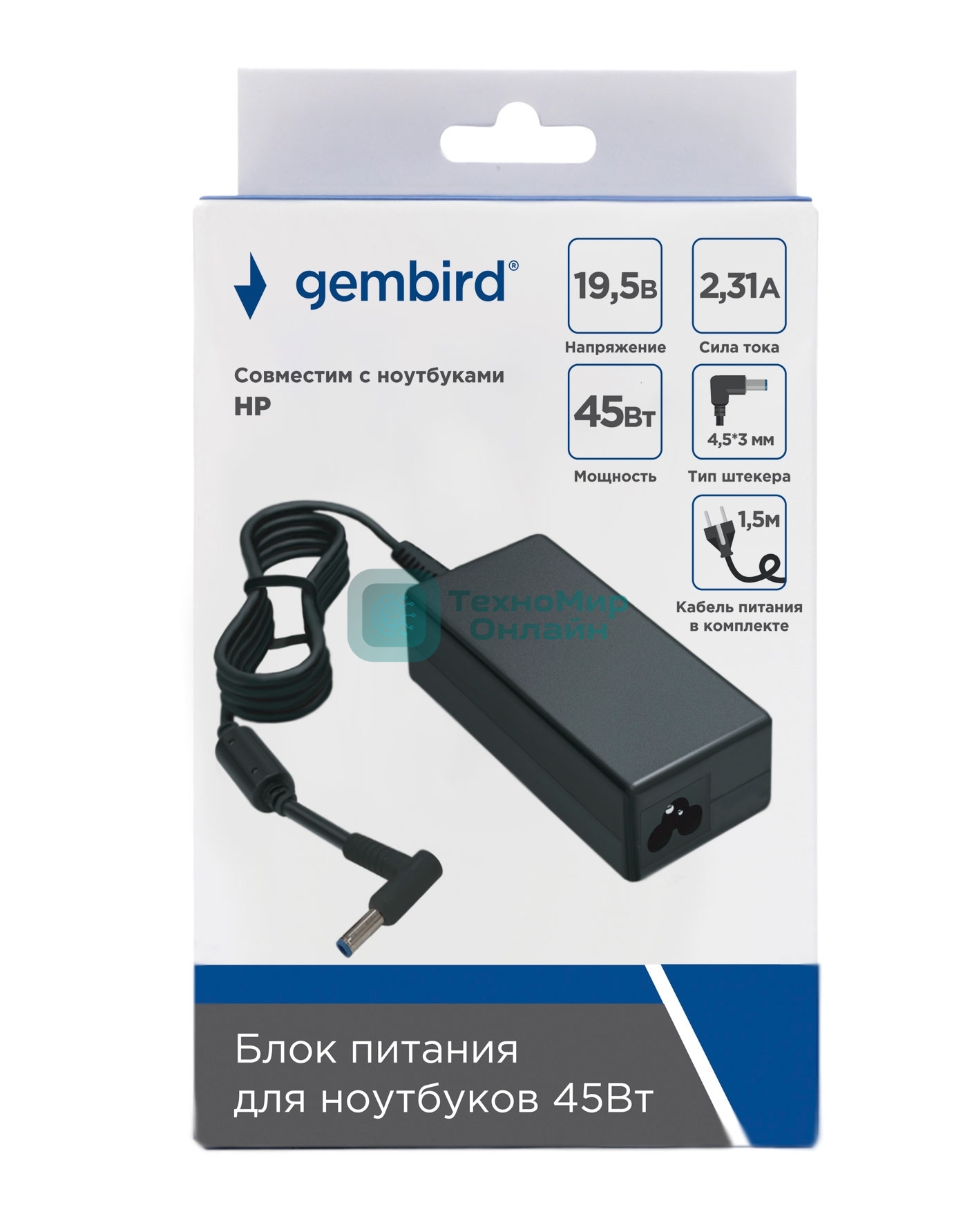 Блок питания Gembird для ноутбуков HP NPA-AC31, 19.5В/2.31А, 45Вт, штекер 4.5x3мм