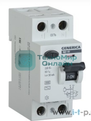 Выключатель дифференциального тока (УЗО) ВД1-63 2п 25А 30мА тип AC GENERICAMDV15-2-025-030IEK