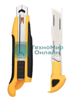 Нож канцелярский Deli E2091 шир.лез.18мм выдвижное лезвие фиксатор усиленный сталь желтый блистер