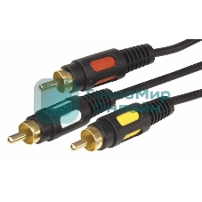 Шнур Rexant 3 RCA - 3 RCA, длина 3 метра, черный (GOLD)