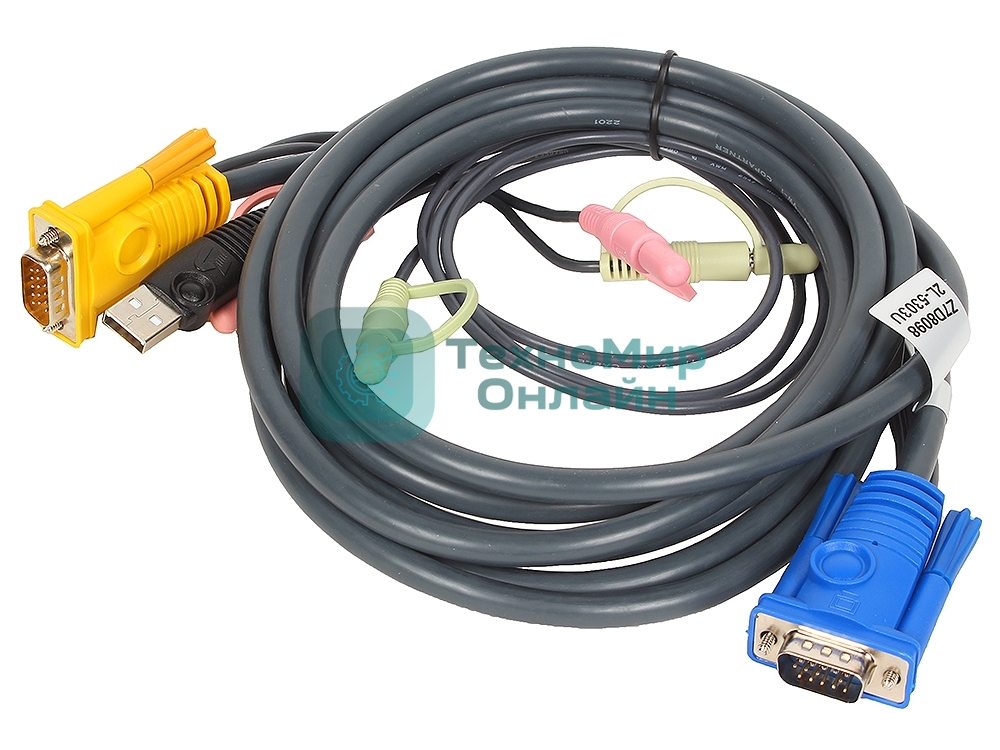 Кабель ATEN KVM Cable 2L-5303U Кабель для KVM: USB(Am)+DB15(m)+2*Audio (PC) -на- SPHD15(m)+2*Audio (KVM), 3м