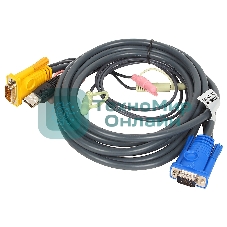 Кабель ATEN KVM Cable 2L-5303U Кабель для KVM: USB(Am)+DB15(m)+2*Audio (PC) -на- SPHD15(m)+2*Audio (KVM), 3м