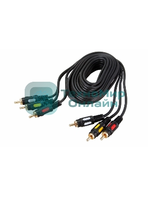 Шнур Rexant 3 RCA - 3 RCA, длина 3 метра, черный (GOLD)
