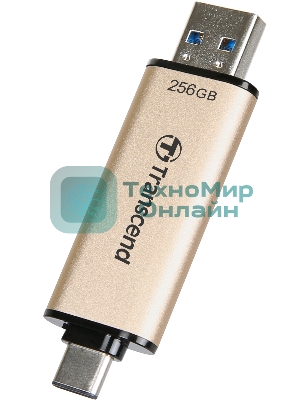 Флешка USB Transcend JETFLASH 930C (TS256GJF930C), 256Mb, USB 3.2 Type-C/Type-A, R/W 420/400, золотистый/черный