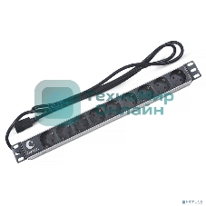 Блок силовых розеток Cabeus, Shuko х 9, вход IEC 320 C14, для шкафов, шнур 2 м, 50х490х50 мм (ВхШхГ), 10А, черный