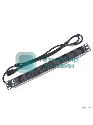 Блок силовых розеток Cabeus, Shuko х 9, вход IEC 320 C14, для шкафов, шнур 2 м, 50х490х50 мм (ВхШхГ), 10А, черный