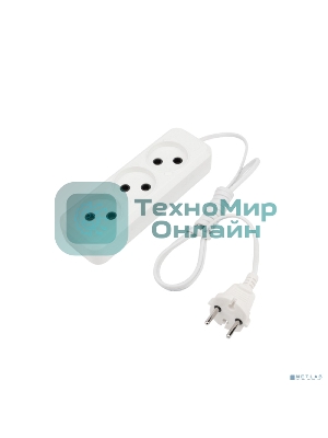 Удлинитель Rexant 3 гнезда, 1.5 м, 2х0.75 мм², б/з, белый (Сделано в России)