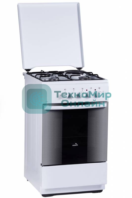 Плита комбинированная Flama RK 23-101 W белый, конфорок 4 шт, духовка 50 л, 50 см x 85 см x 60 см