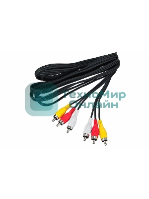 Шнур Rexant 3 RCA - 3 RCA, 5 м, черный (10 шт./уп.)