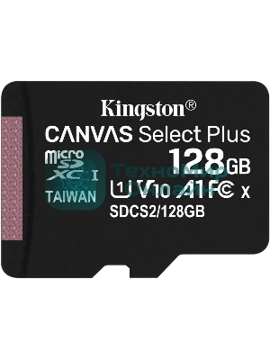 Флеш карта Kingston 128Gb micSDXC Canvas Select Plus 100R A1 C10 Single Pack w/o ADP EAN: 740617299076