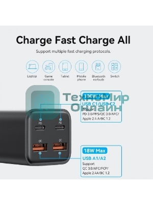 Сетевое зарядное устройство Vention на 4 порта GaN 100W USB (C+C+A+A) черный, шт.