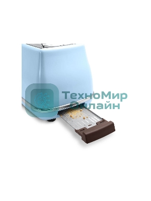 Тостер DeLonghi CTOV 2103.AZ, 900 Вт, на 2 тоста, разморозка, обжаривание, решетка для подогрева, поддон, голубой