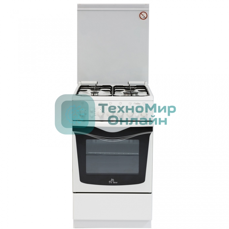 Плита комбинированная De Luxe 506040.00ГЭ (КР) ЧР белый, конфорок 4 шт, духовка 54 л, 50 см x 85 см x 60 см