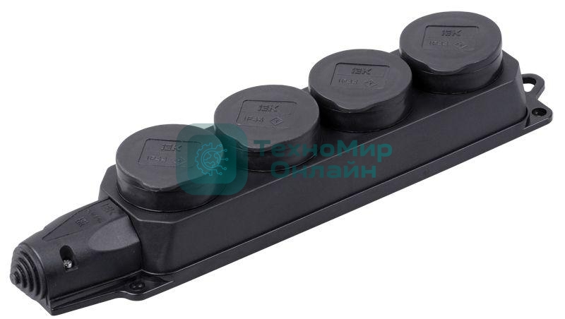 Розетка (колодка) 4-м Омега РБ34-1-0м с защ. крышкой IP44 каучук IEK PKR64-016-2-K02