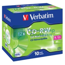 Диск CD-RW Verbatim 700Mb 12x Jewel case (10шт) (43148)