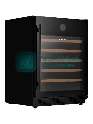 Винный шкаф KUPPERSBERG RBW 85, встраиваемый, High-Tech, объем 135 л, вместимость 54 бутылки, диапазон температуры 5-20 градусов, механическое открытие двери, 5 полок из бука, LCD дисплей, уровень шума 40 дБ, черный