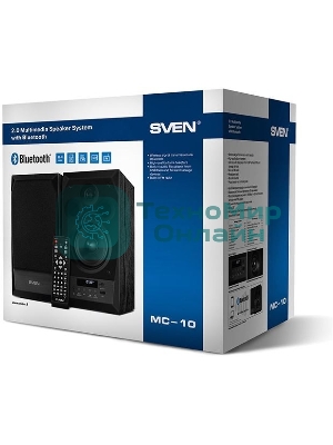 Акустическая система 2.0 SVEN MC-10, чёрный, мощность 2x25Вт (RMS), FM-тюнер, USB/microSD, дисплей, пульт ДУ, Bluetooth SVEN MC-10, чёрный, акустическая система 2.0, мощность 2x25Вт (RMS), FM-тюнер, USB/microSD, дисплей, пульт ДУ, Bluetooth