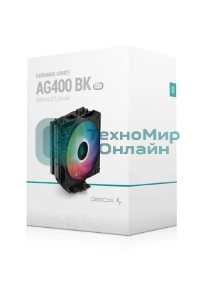 Кулер для процессора DEEPCOOL AG400 BK ARGb черный, 120 мм, алюминий/медь, 2000 об/мин, 31.6 дБ, 4 pin, 220 Вт, 150 мм
