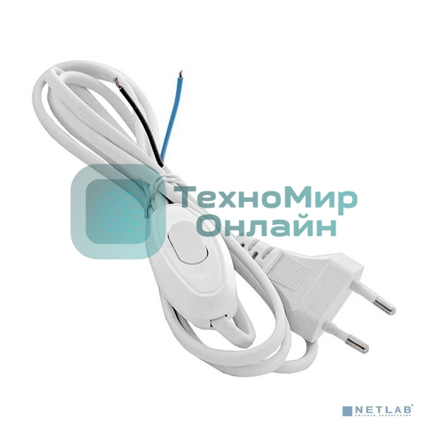 Шнур с электр. вилкой и прох. выкл. 1.7м (ШВВП-ВП 2х0.75) бел. UNIVersal А1060