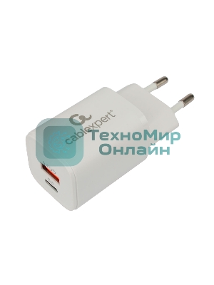 Сетевое зарядное устройство Cablexpert MP3A-PC-42, 30Вт, быстрая зарядка QC3.0/PD, 2 порта: USB и Type-C, белый, пакет