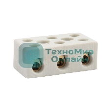 Клемма керамическая винтовая Rexant 16 мм² 3 пары контактов с крепежным отверстием (45 шт./уп.)